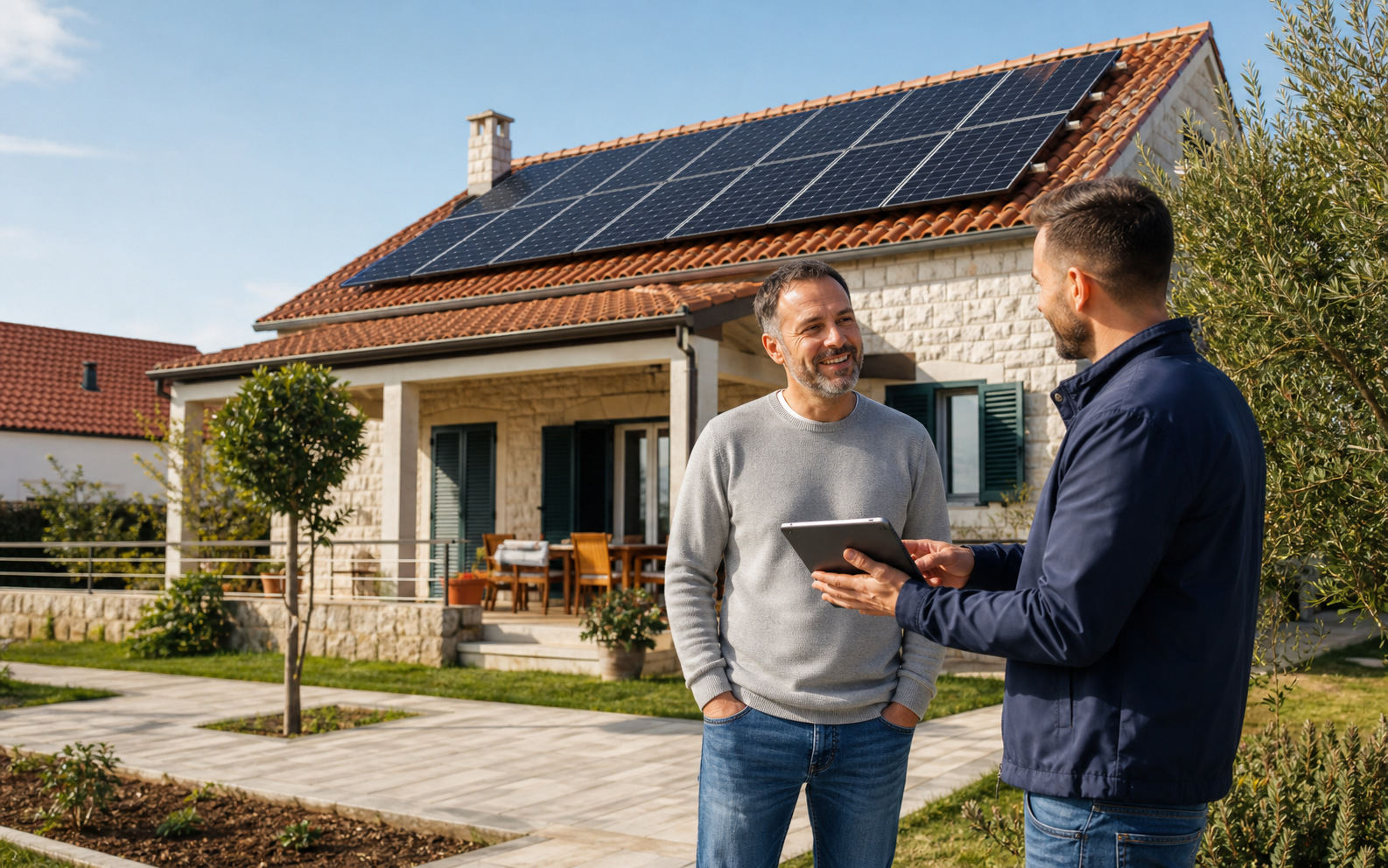 Stručnjak i vlasnik kuće analiziraju račun za struju prije ponude solarne elektrane